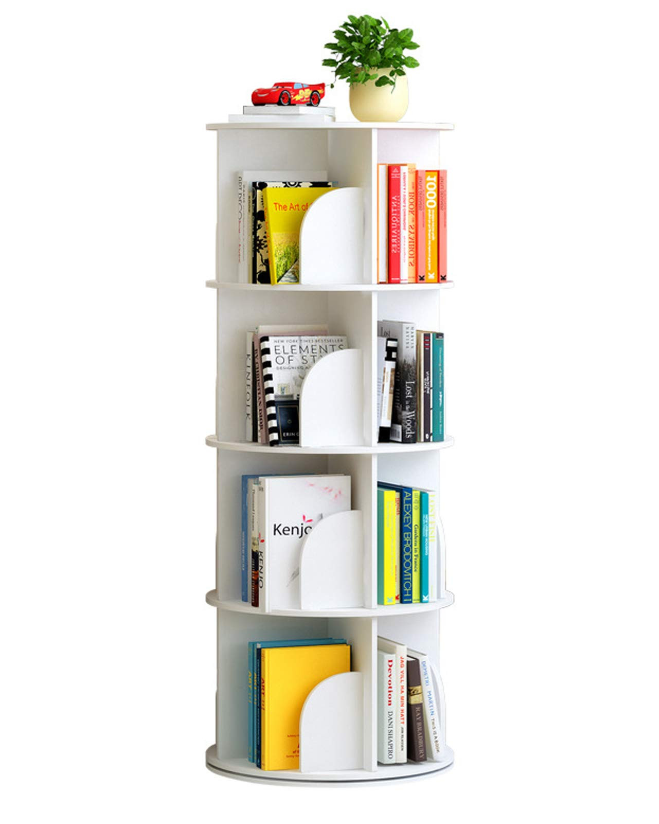 Upgraded 4 Tier Rotating White Bookshelf 360 Degrees, Stackable Shelves Bookshelf Organizer, Storage | Amazon (US)