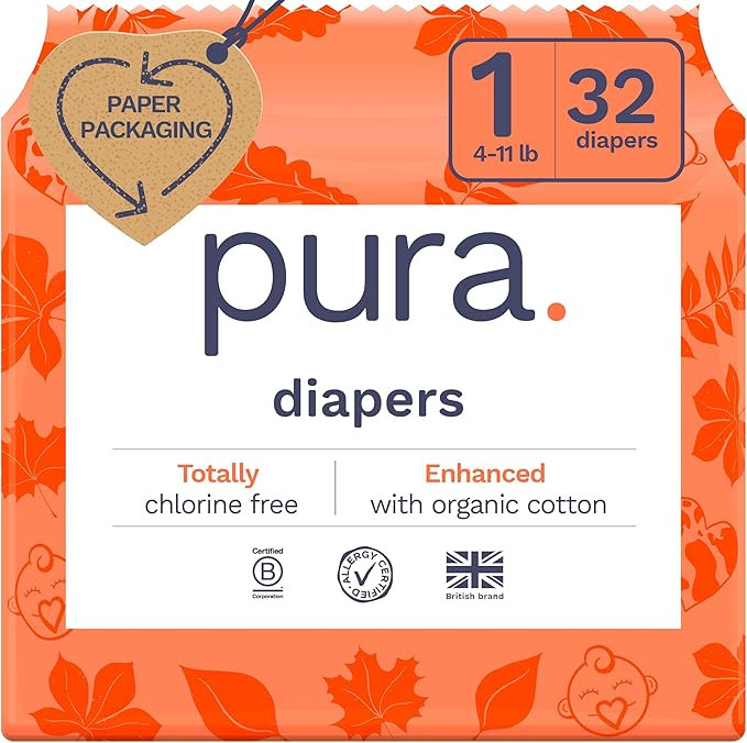 Pura Hypoallergenic Diapers, Size 1 (4-11 lbs), Newborn, Totally Chlorine Free, Wetness Indicator... | Amazon (US)