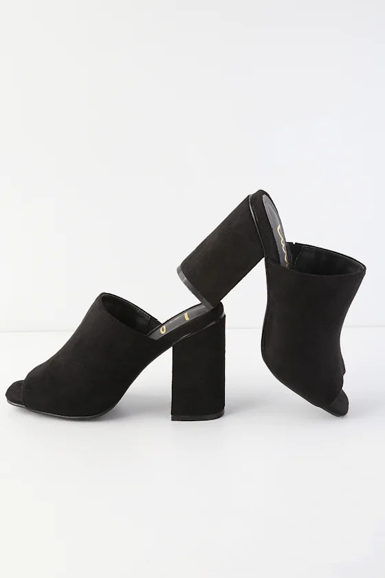 Raelynn Black Suede Peep-Toe Mules | Lulus (US)