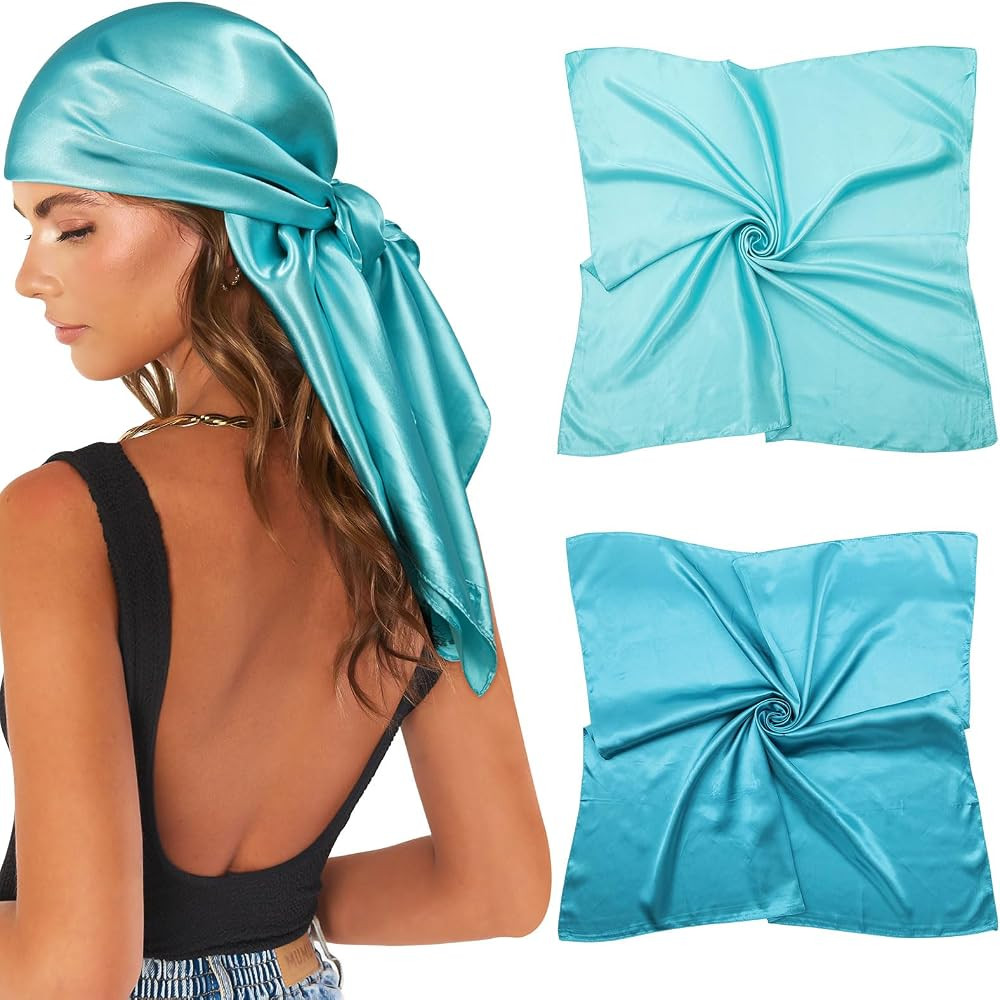 AWAYTR 35\u201d Large Satin Square Head Scarf - 2Pcs Silk Like Floral Head Scarves Square Satin H... | Amazon (US)