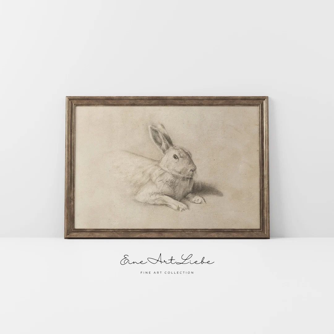 Printable Vintage Rabbit Drawing Vintage Rabbit Pencil Sketch Beige Animal Etching Vintage Farmho... | Etsy (US)