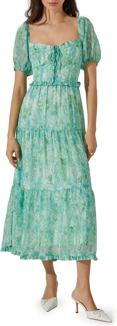 Floral Bustier Bodice Tiered Midi Dress | Nordstrom