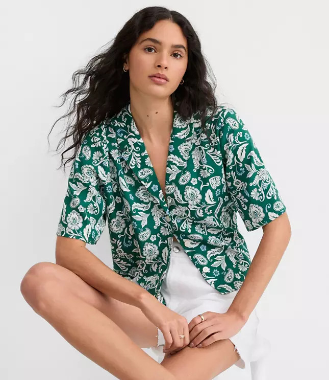Petite Floral Twill Relaxed Everyday Shirt | LOFT