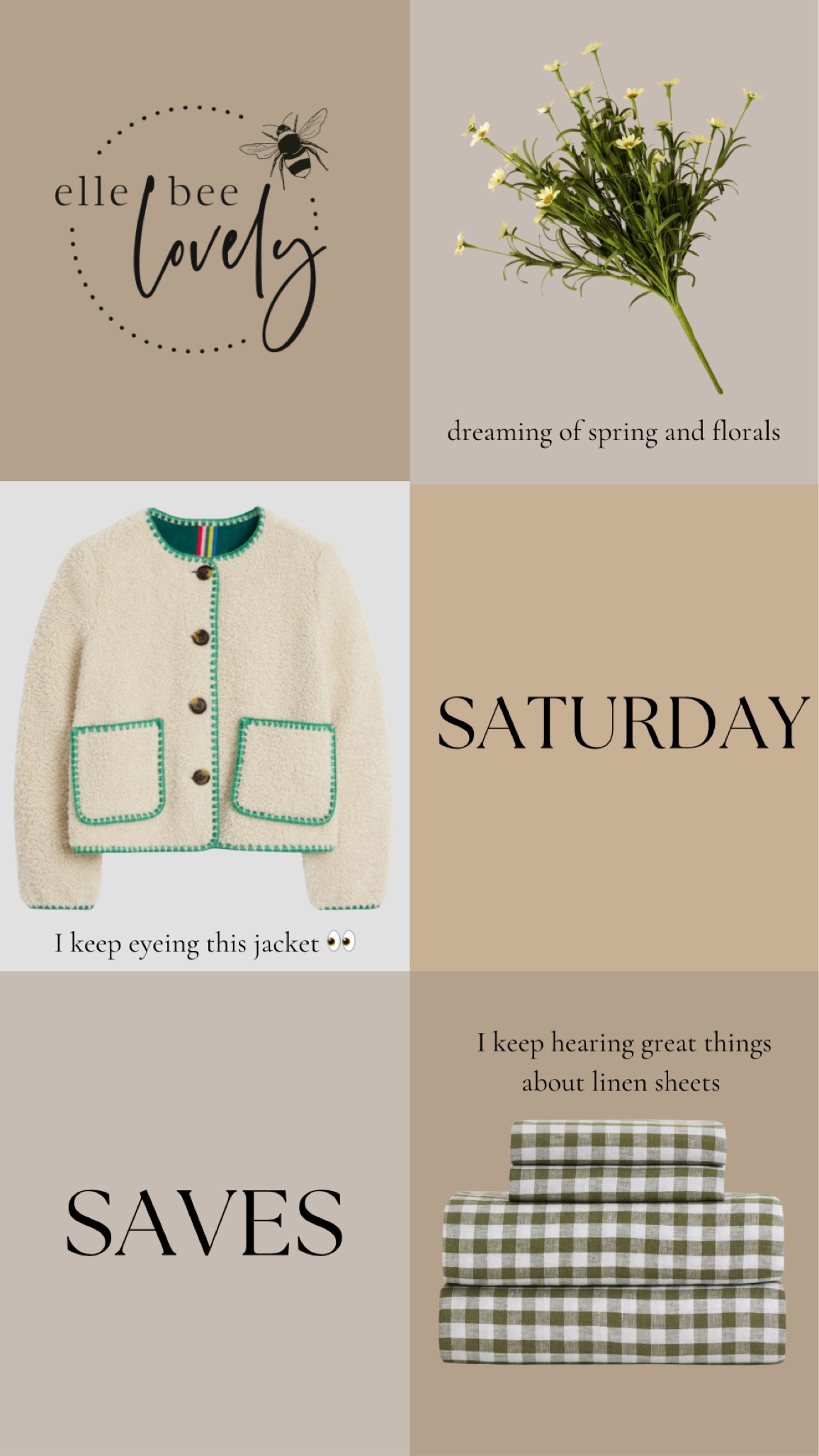 *Saturday Saves* ~ just a few things that have caught my eye recently 🤗
.
.
.
jackets, linen sheets, Quince, spring florals, Magnolia

#LTKStyleTip #LTKSeasonal #LTKHome