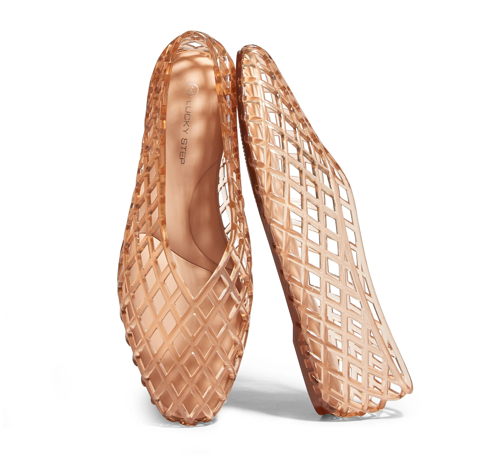 LUCKY STEP Jelly Mesh Ballet Flats Casual Comfort Clear Breathable Sandals,Beige,Womens | Walmart (US)