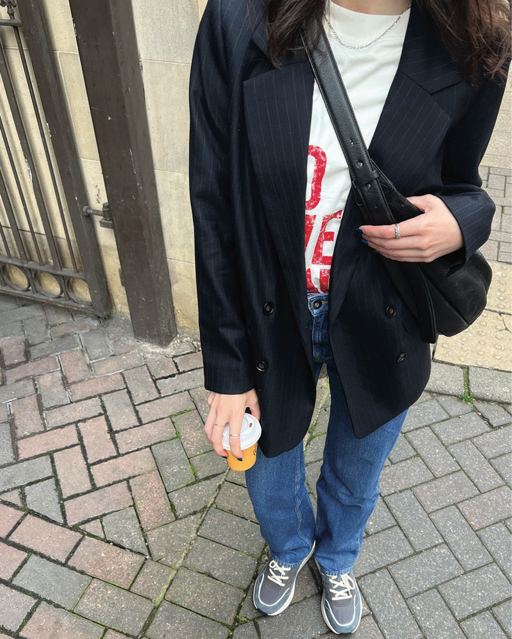 t-shirt, oversized blazer, crossbody bag, trainers, straight leg jeans, silver hoops,  red lipstick, cos, hush, new balance, astrid & miyu, arket, chanel beauty, H&M, uniqlo, autumn capsule, streetwear, autumn outfit ideas 

#LTKstyletip #LTKSeasonal #LTKeurope