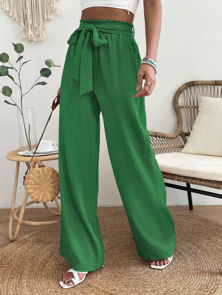 SHEIN LUNE Solid Belted Wide Leg Pants | SHEIN
