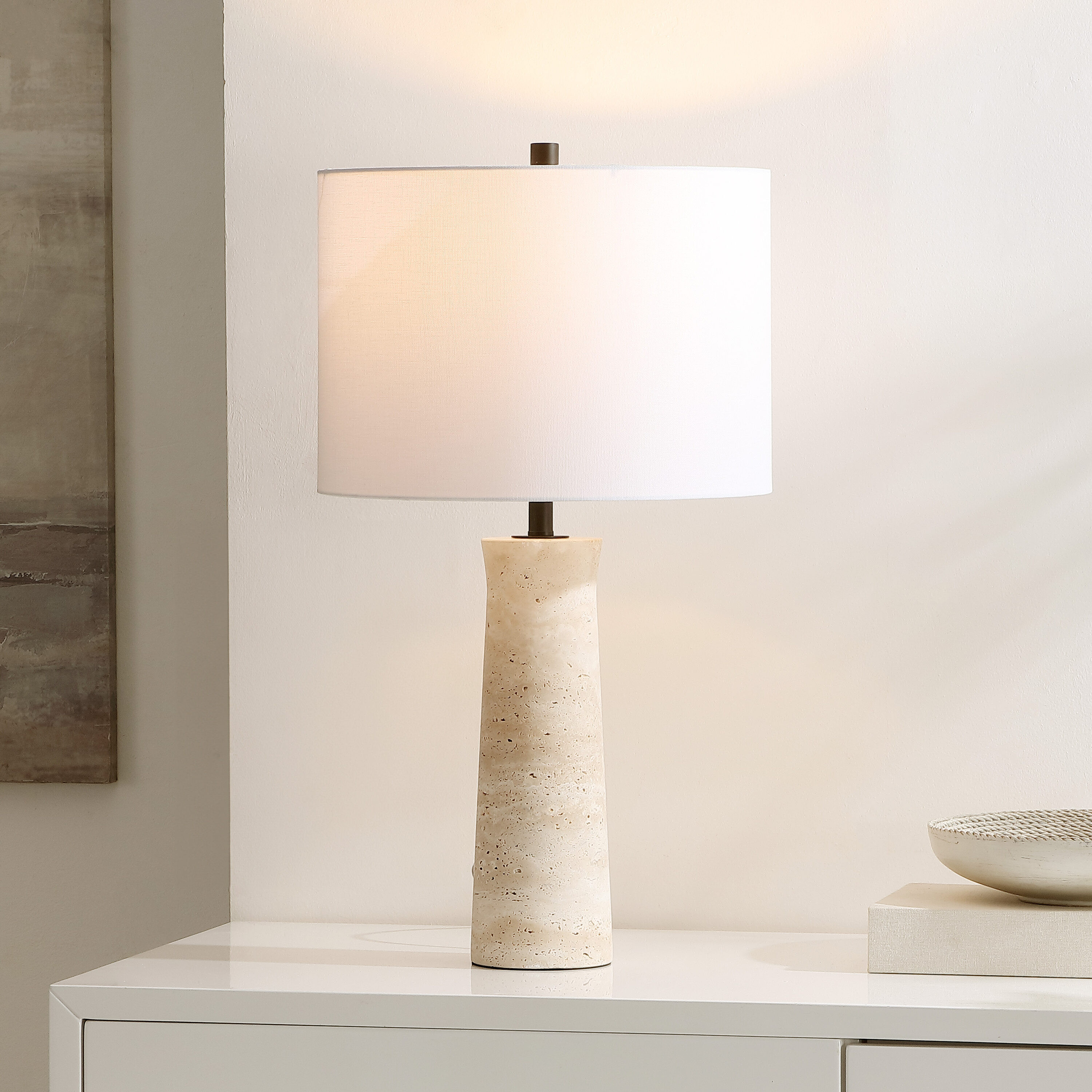 Safavieh Table Lamps 25.25-in Off-White LED Incandescent Rotary socket Table Lamp with Cotton Shade | TBL4572A | Lowe's