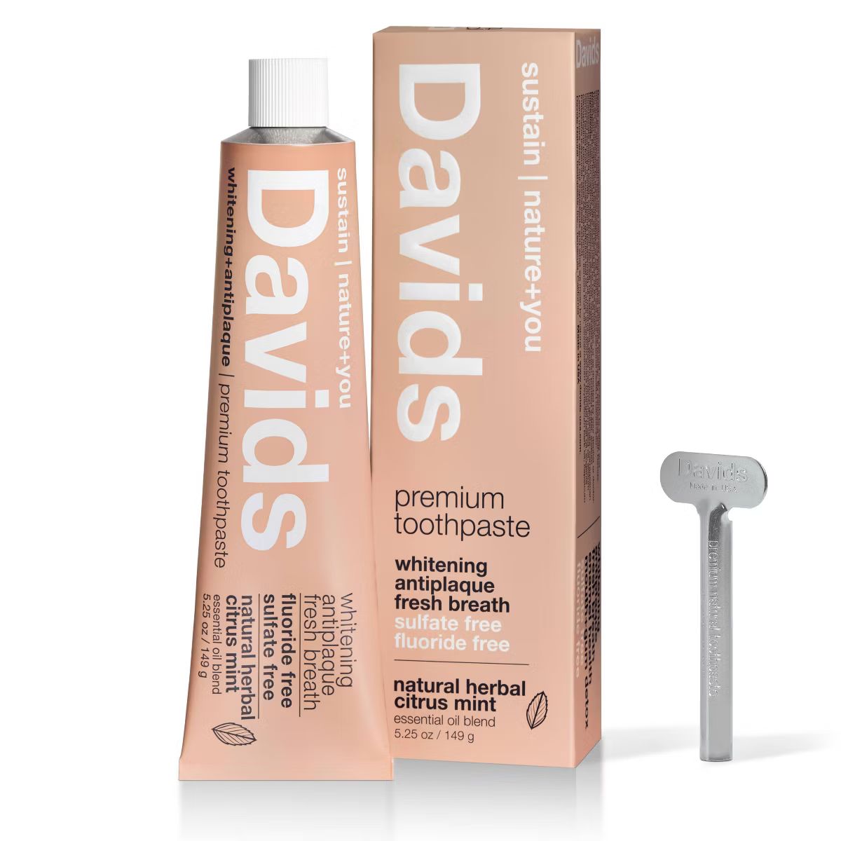 Davids Antiplaque & Whitening Premium Natural Toothpaste Fluoride Free Herbal Citrus - Peppermint... | Target