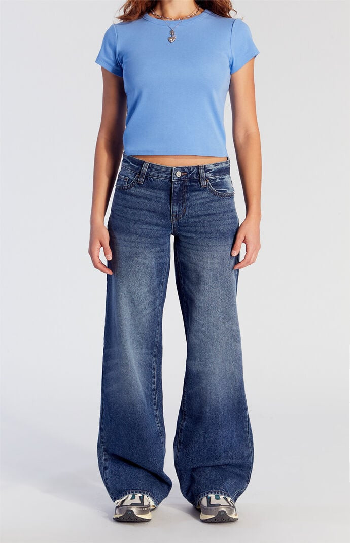 Women's Casey Low Rise Baggy Jeans Dark Indigo in Medium Indigo - Size 32 Short | PacSun