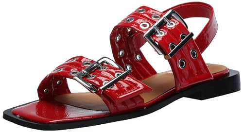 Steve Madden Women's Sandria Flat Sandal, Red Patent, 5.5 | Amazon (US)