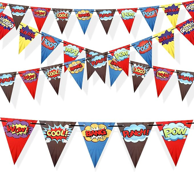 Breling 4 Pcs Hero Birthday Party Banner Decorations Hero Paper Pennant Banner Garland Decor for ... | Amazon (US)