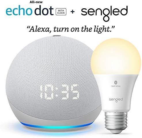 All-new Echo Dot (4th Gen) with clock - Glacier White - bundle with Sengled Bluetooth bulb (Certi... | Amazon (US)