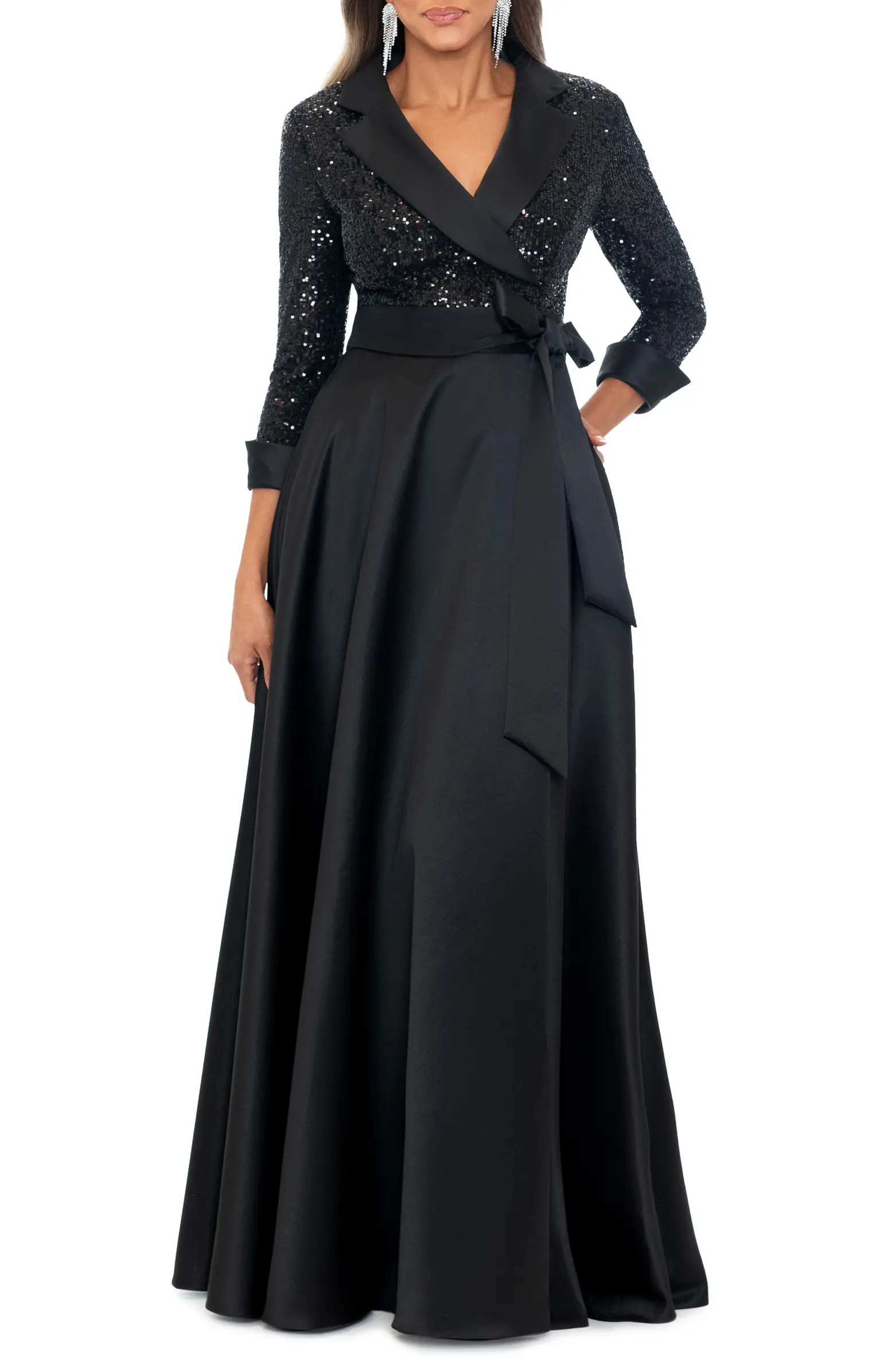 Sequin Long Sleeve Tux Ballgown | Nordstrom