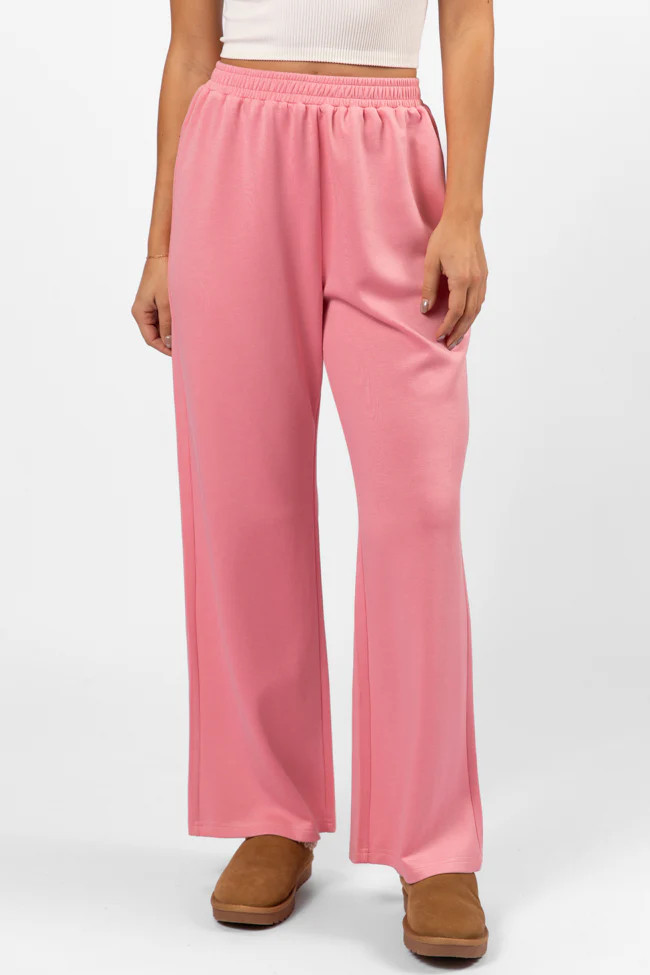 Let's Just Stay Pink Knit Wide Leg Pants SALE | Pink Lily