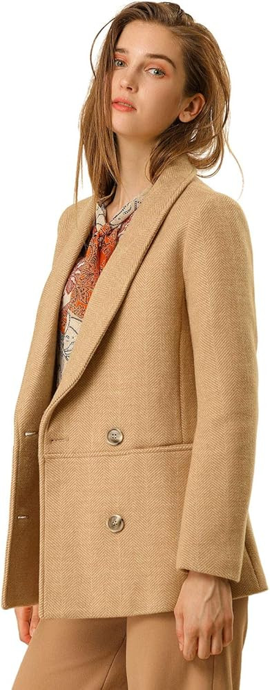 Women's Double Breasted Coats Shawl Collar Chevron Blazer Winter Pea Coat | Amazon (US)