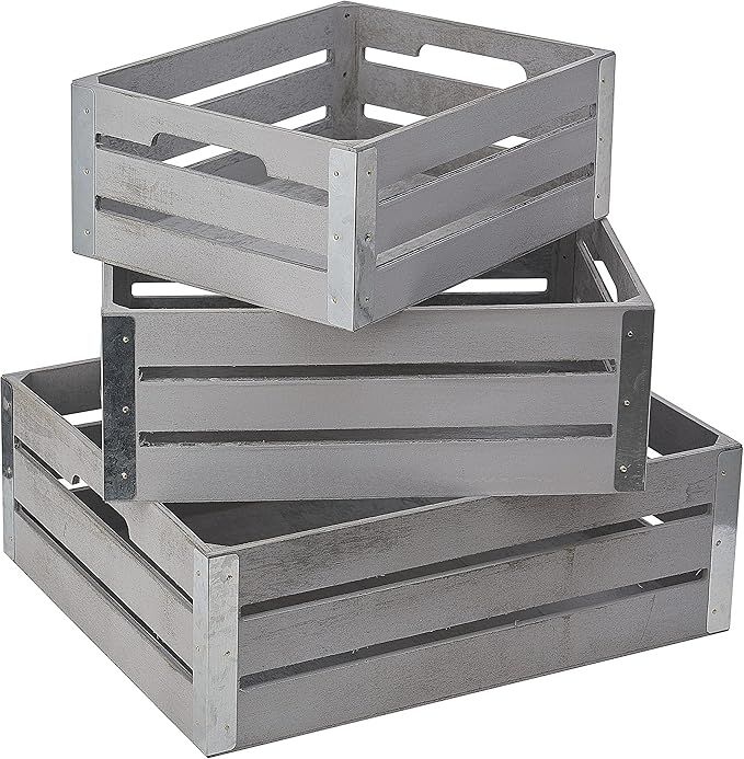 Set of 3 Rustic wooden Decorative Nesting Storage Crates with Galvanized Metal corners and open h... | Amazon (US)