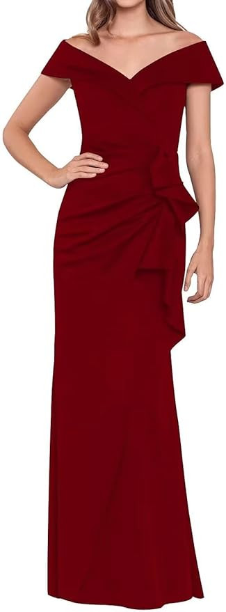 Stylefun Women's Off Shoulder Mother of The Bride Dresses with Pleated Satin Ruched Formal Evenin... | Amazon (US)