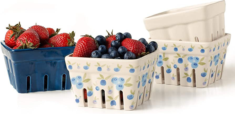 BIEN BEAU Farmhouse Ceramic Berry Basket, Colander, Farmers Market square Bowl. Rustic Kitchen de... | Amazon (US)