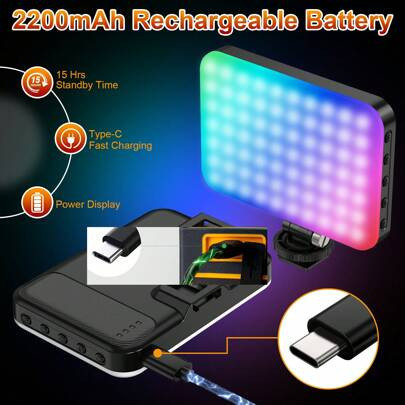 Hagibis RGB Video Light, 360° Full Color Selfie Light LED Camera Light With 3 Cold Shoe Mounts/CRI 97+/20 Scene Modes/2200mAh Rechargeable Portable Ph | SHEIN