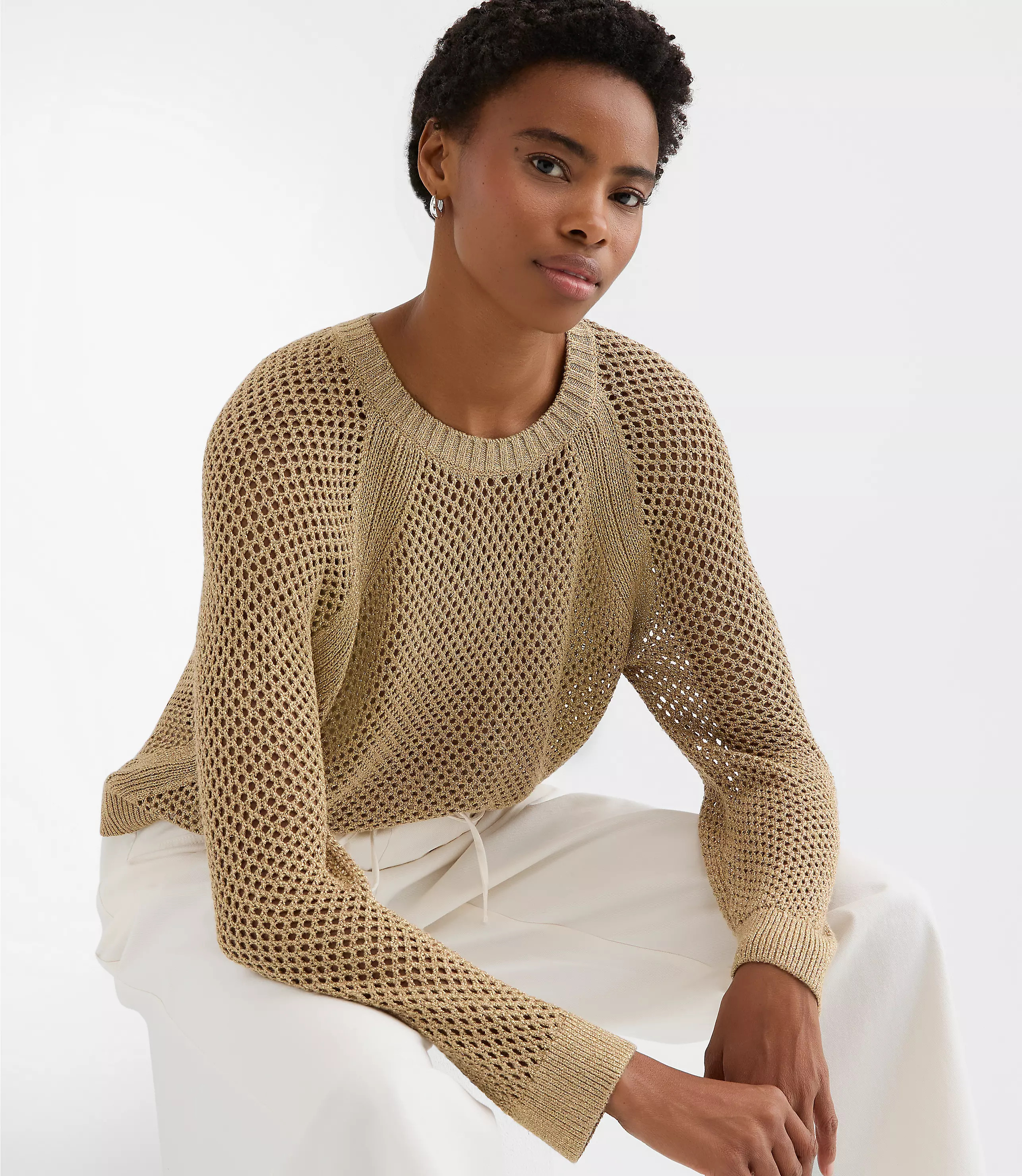 Metallic Mesh Stitch Sweater | LOFT