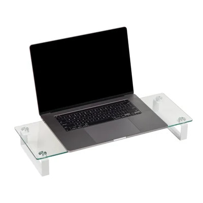 Monitor Stand, Contemporary, Desktop Organizer, Laptop Riser, Office, Glass, 22"L x 8.25"W x 3"H, Clear | Wayfair North America