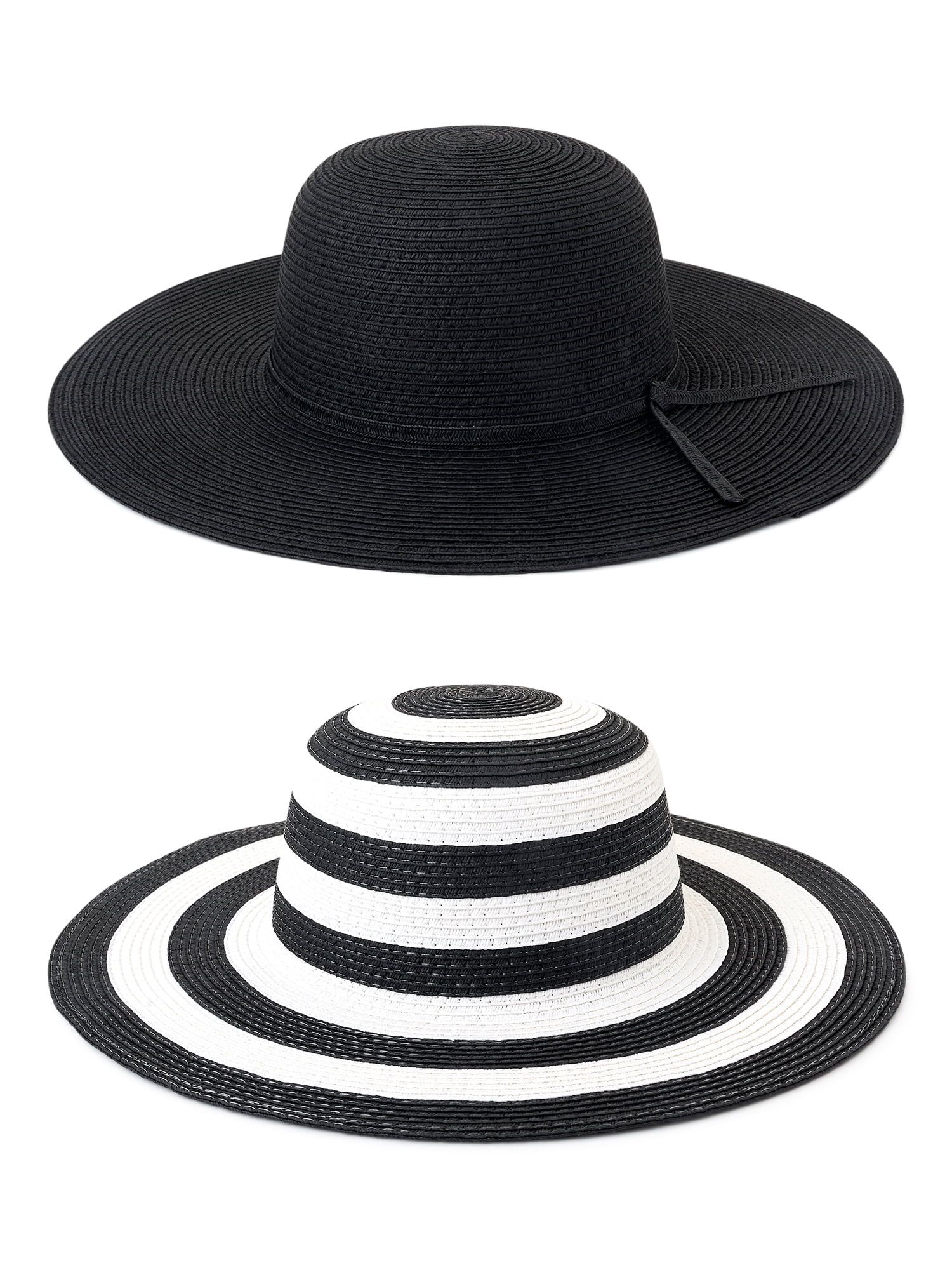 Time and Tru Women's Straw Floppy Hats, 2-Pack | Walmart (US)
