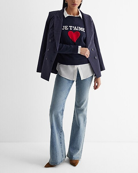 Je T'aime Heart Crew Neck Sweater | Express