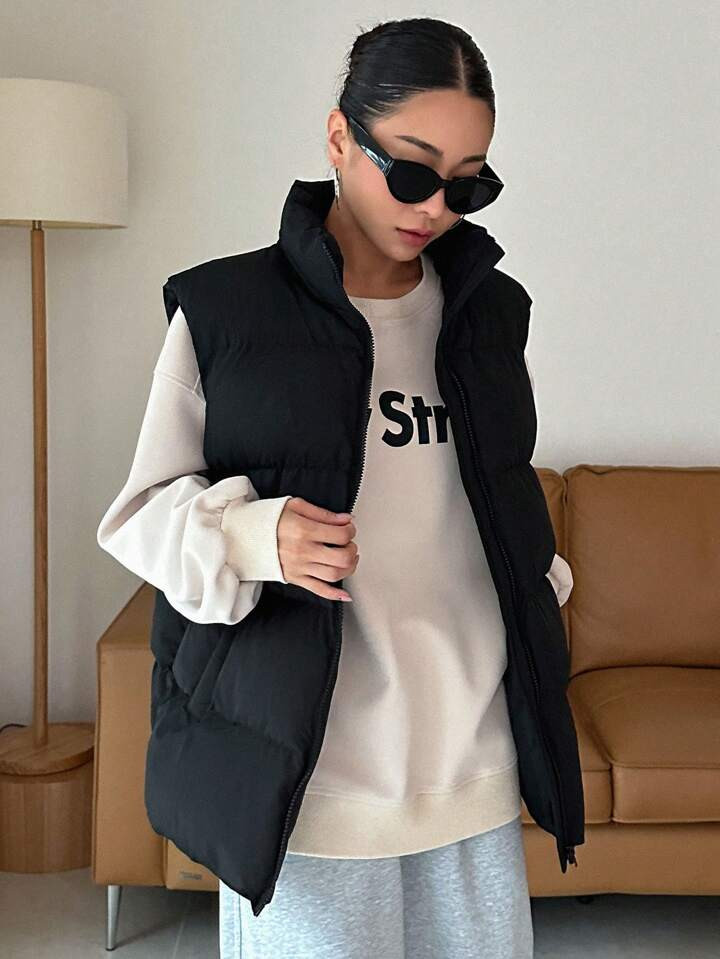 DAZY Zip Up Puffer Vest Coat | SHEIN