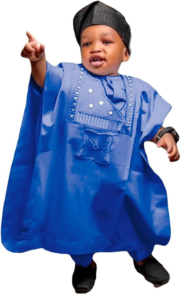HD Kids African Clothing Embroidery Dashiki Outfit 3 Pieces Agbada Robe for Boy | Amazon (US)