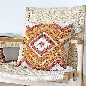 JOJUSIS Boho Throw Pillow Covers with Handmade Tassels Decorative Woven Tufted Burnt Orange Pillo... | Amazon (US)