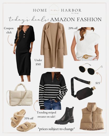 Today’s best Amazon fashion deals linked below! Fall staples, cozy sweaters, puffer vest, cute bags, boots, fuzzy slippers and more! 

#LTKfindsunder100 #LTKsalealert #LTKSeasonal