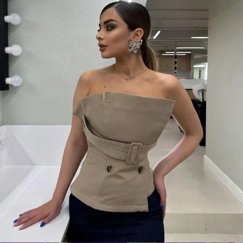 Zara Belted Gabardine Bustier Camel NWT | Poshmark