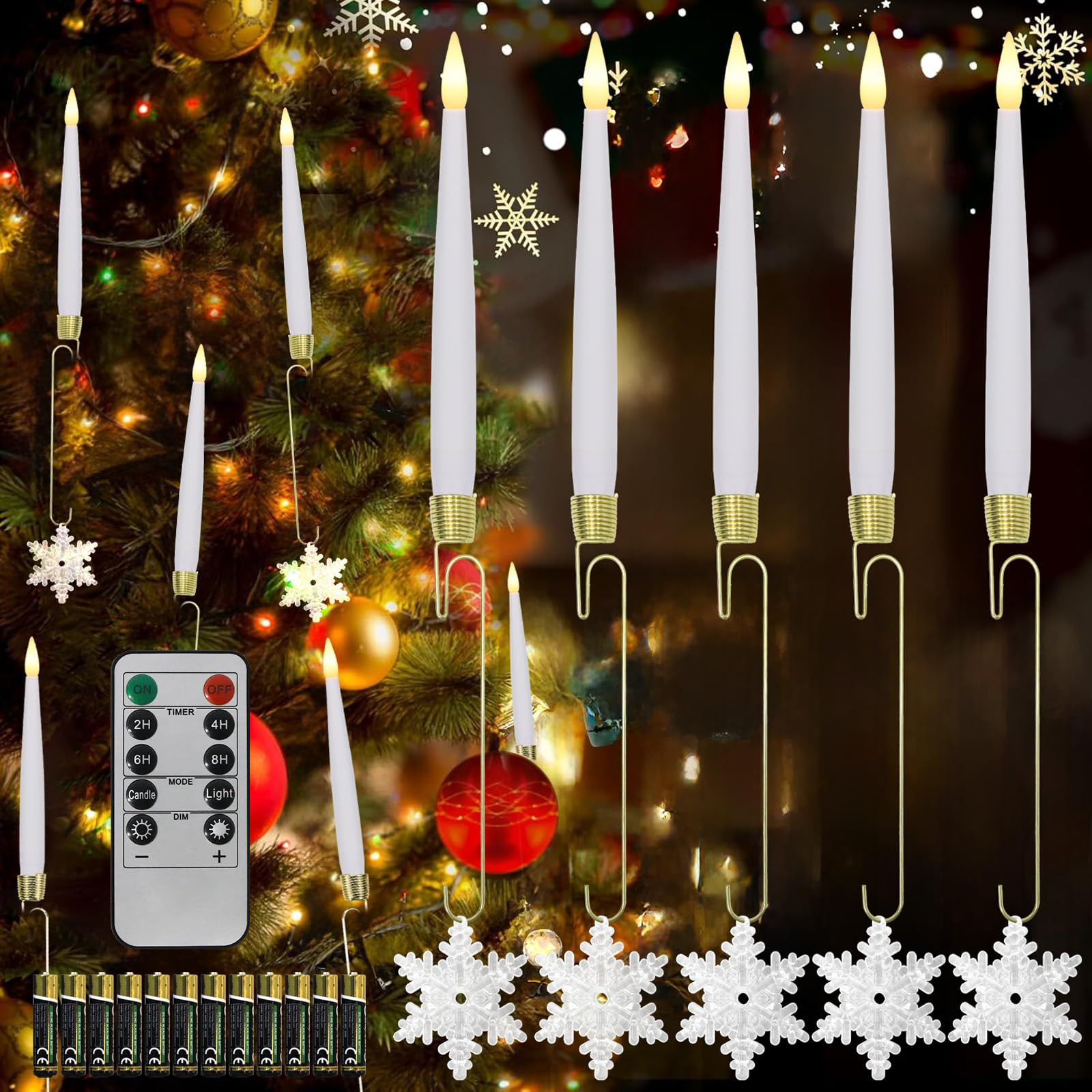 Weihnachtsbaumkerzen mit Fernbedienung, LED Stabkerzen mit Timer, 12 Stück Baumkerzen mit Schnee... | Amazon (DE)