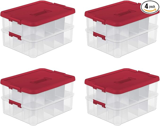 Sterilite Dual Layer 24 Compartment Stack and Carry Latched Christmas Ornament Holiday Home Decor... | Amazon (US)