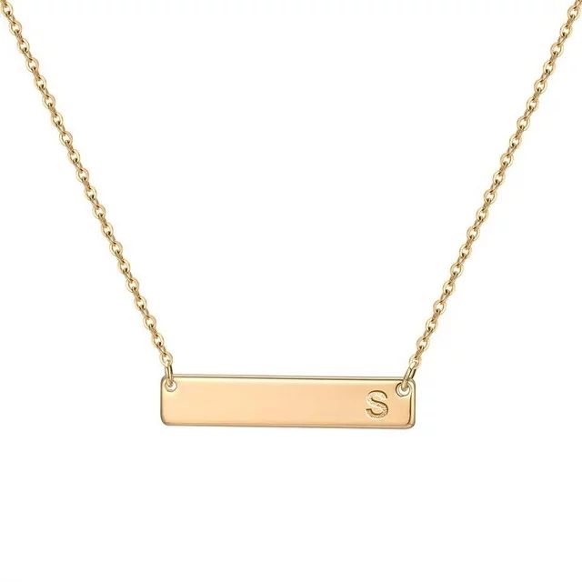 AUNOOL Bar Initial Necklace for Women Dainty 14K Gold Plated Stainless Steel Engraved Letter Hori... | Walmart (US)