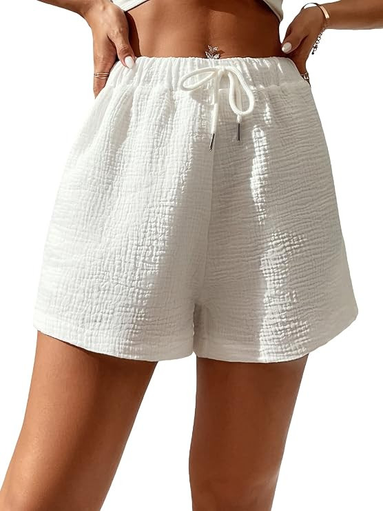 Floerns Women's Solid Drawstring High Waist Wide Leg Workout Shorts | Amazon (US)