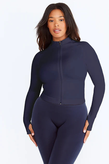 SCULPT SEAMLESS MOCK NECK ZIP THROUGH JACKET-  NAVY MARL | TALA (UK)