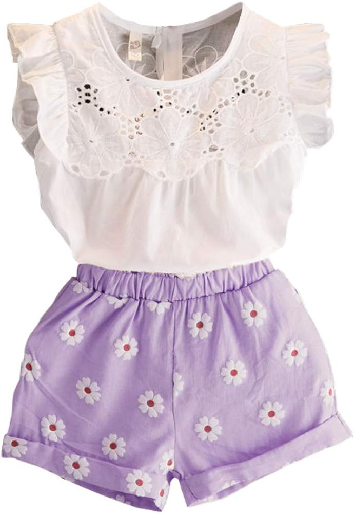 2PCS Set Toddler Kids Baby Girls Outfits Clothes T-Shirt Vest Tops+Shorts Pants | Amazon (US)