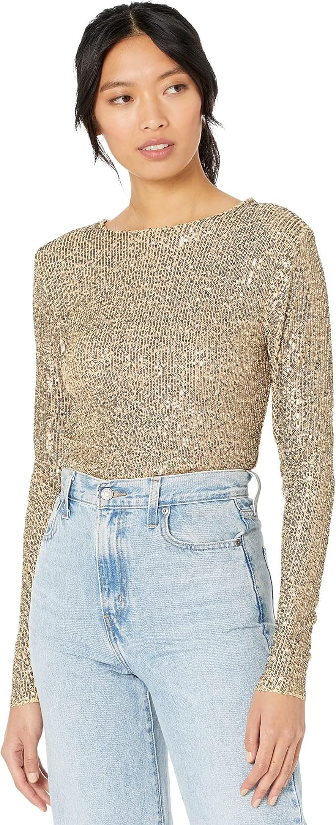 Free People Gold Rush Long Sleeve Top for Women - Polyester-Elastane Blend - Semi Sheer - Slim Si... | Amazon (US)