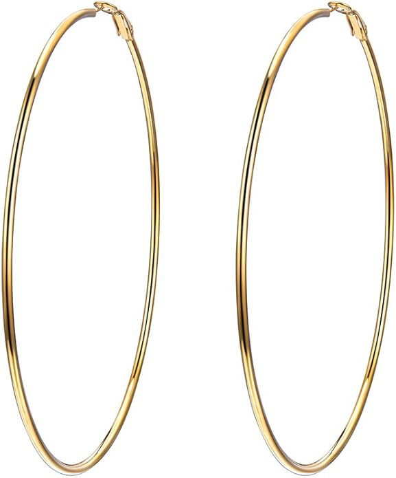 Stylish Hoop Earrings for Women, Black/18K Gold Plated Stainless Steel Hoop Earrings Hypoallergen... | Amazon (US)