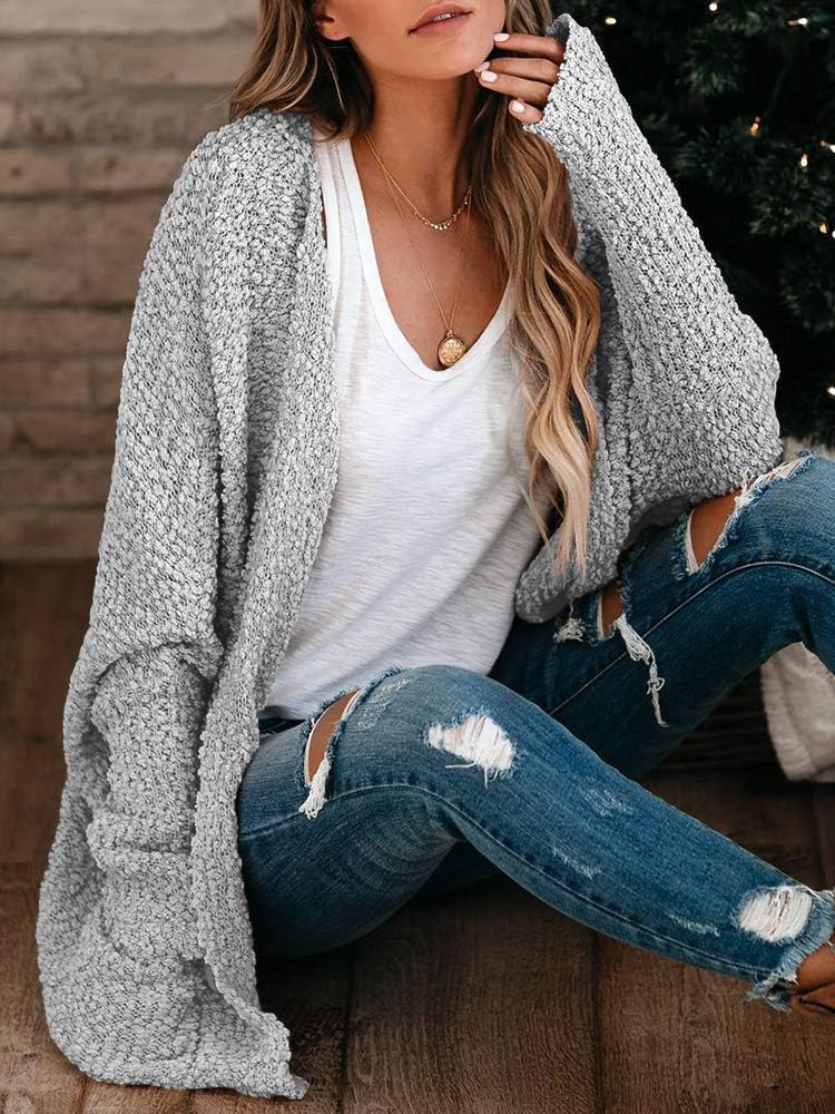 Saodimallsu Women's Chunky Popcorn Cardigan Oversized Open Front Boyfriend Batwing Long Sleeve Fu... | Amazon (US)