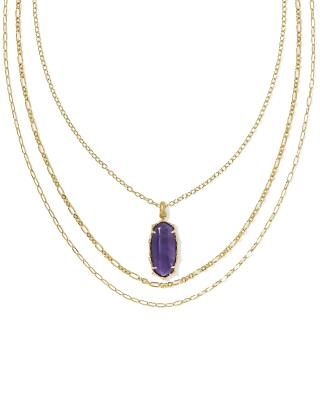 Elle Vintage Gold Bamboo Frame Triple Strand Necklace in Dark Purple Amethyst | Kendra Scott