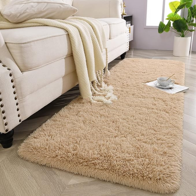 Kimicole Beige Area Rugs for Bedroom Living Room, 2x6 Soft Fluffy Shaggy Rug, Non-Slip Fuzzy Furr... | Amazon (US)