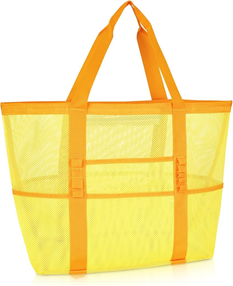 BALEINE Large Beach Bag Pool Bags, Mesh Beach Tote for Toys, Towel, flip flops, Yellow | Amazon (US)