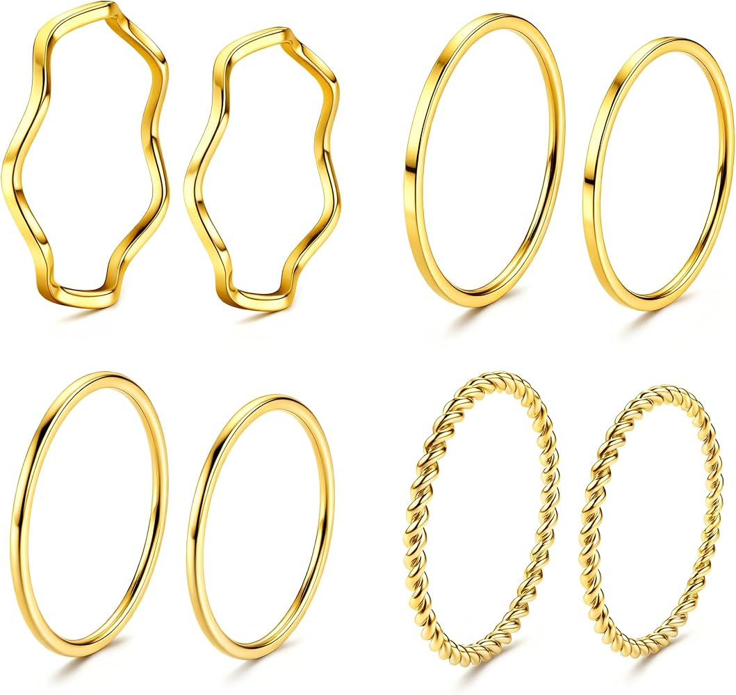 LOYALLOOK 8-14Pcs 1mm Stainless Steel Women's Plain Band Knuckle Stacking Midi Rings Comfort Fit ... | Amazon (US)