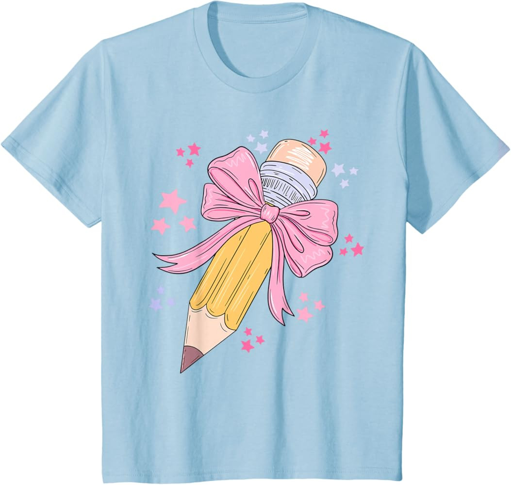 Pencil Coquette Bow Pink Back To School Teachers Girls Kids T-Shirt | Amazon (US)