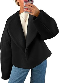 Tankaneo Womens Oversized Cropped Pea Coat Lapel Open Front Jacket Winter Short Outerwear | Amazon (US)