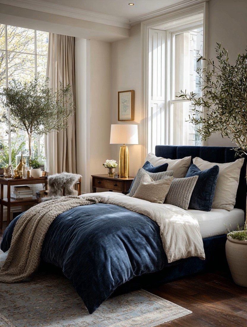 A beautiful bedroom isn't created by one statement piece. It's created by layers.

The navy velvet bed brings depth, comfort, and that timeless luxury that designers have loved for decades. The olive trees add softness, nature, and life.

But the detail that quietly ties everything together?

✨ The table lamp.

At Elegant & Driven, we often say that every bedroom needs layered lighting. During the day, a beautiful lamp acts as decor. At night, it completely transforms the mood of the room.

This classic combination—a warm gold base paired with an ivory shade—is one of our favorites because it works with almost every style. The gold introduces warmth and elegance, while the ivory softens the look and creates a calm, inviting glow.

Notice how it complements the navy velvet without competing with it. That's the secret of timeless design. Every piece has a purpose, but none need to shout.

The result is a bedroom that feels luxurious, restful, and effortlessly elegant.

✨ Navy velvet for depth.
✨ Gold for warmth.
✨ Ivory for softness.
✨ Olive trees for balance.

Sometimes the smallest details create the biggest transformation.

Which caught your eye first—the gold lamp, the navy bed, or the olive trees?

#BedroomDecor #ElegantAndDriven #TableLampDecor #LayeredLighting #NavyVelvet 

 #LTKHome