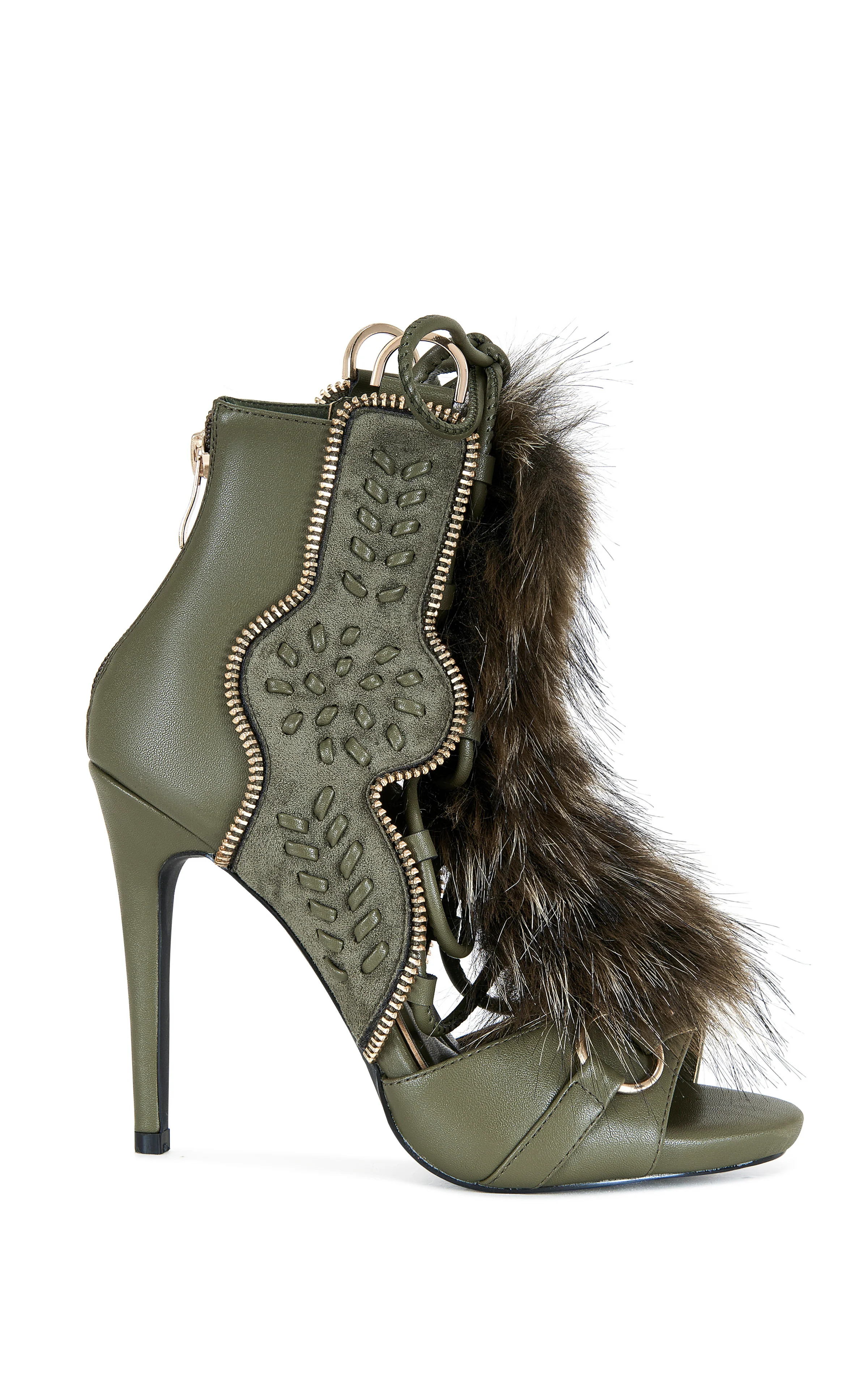 SHAINY-OLIVE FAUX FUR GLADIATOR SANDAL BOOTIE | Azalea Wang